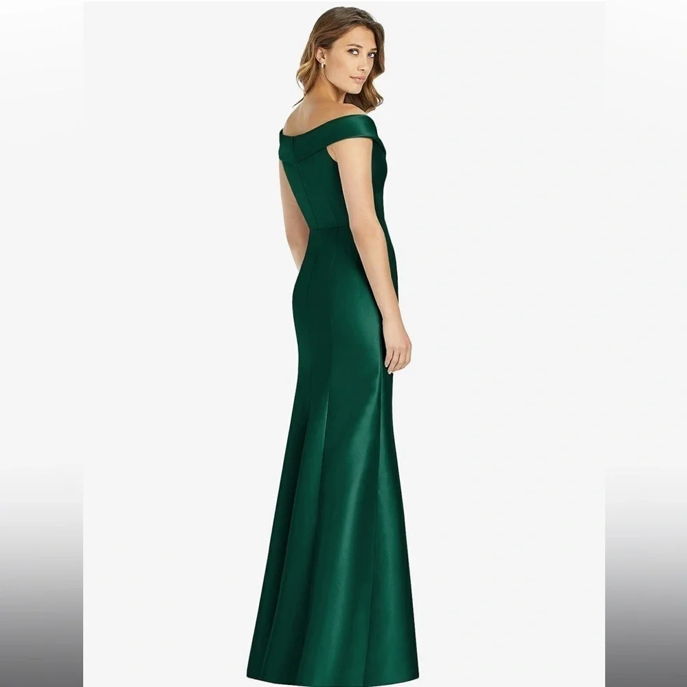 Dessy Collection- OFF-THE-SHOULDER CUFF TRUMPET GOWN WITH FRONT SLIT